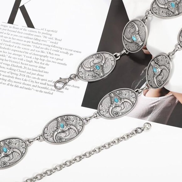 Bull turquoise silver belt